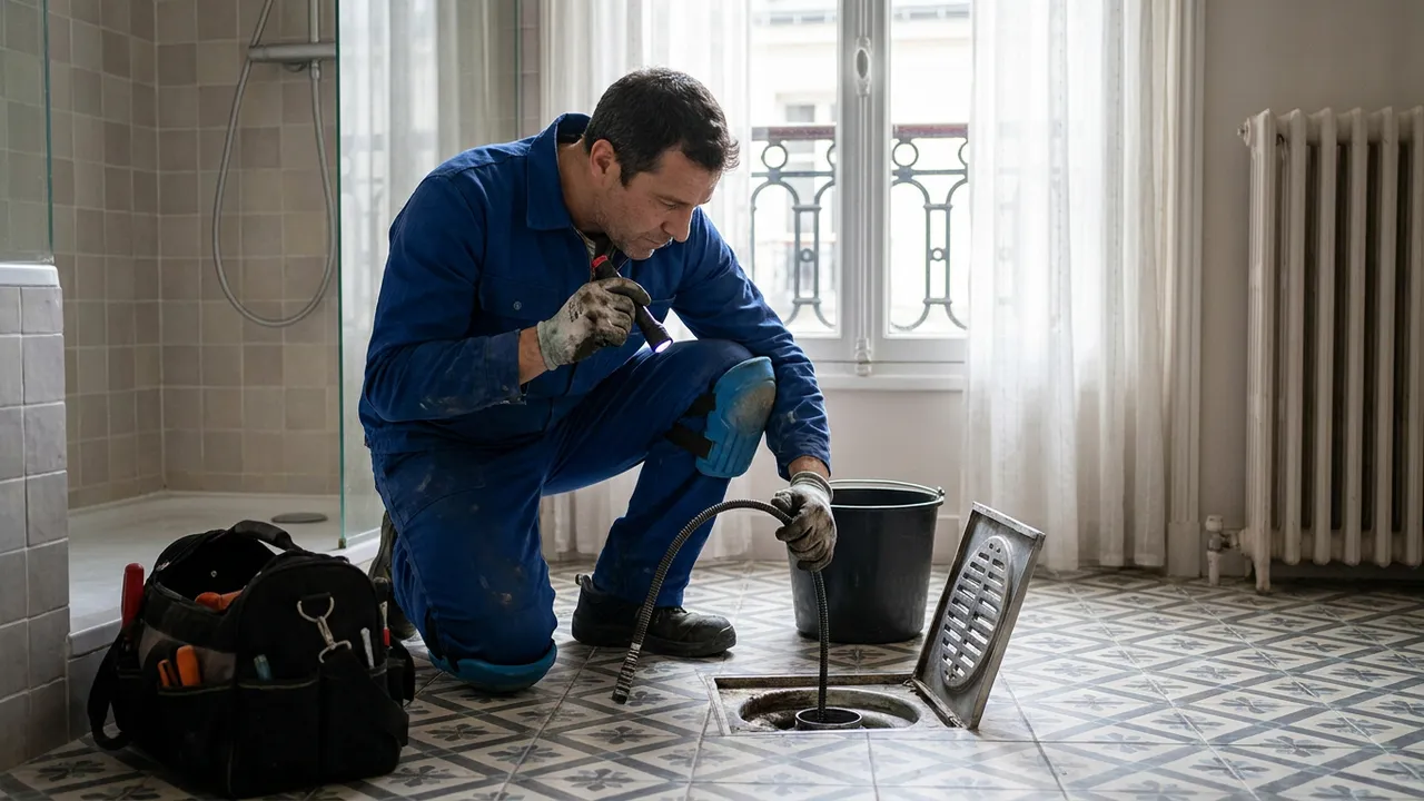 Contrôle d'un siphon de lavabo pour remonter à l'origine d'une odeur de canalisation aux Mureaux
